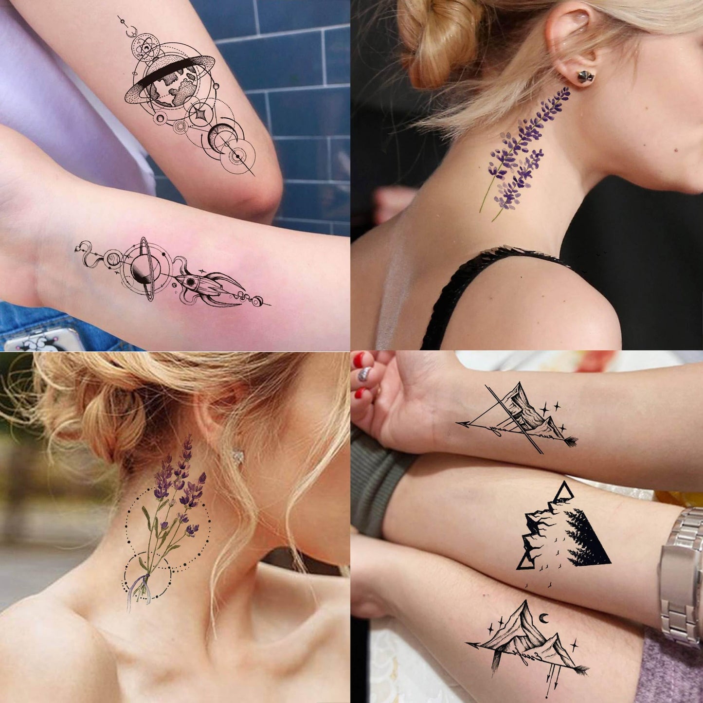 71 Sheets Small Cute Temporary Tattoos For Women Men Hands Neck Finger, Floral Space Moon Fake Long Lasting Tattoos Adults, Lavender Anchor Panda Halloween Snake Dragon Tiger Lion Animals Tattoos