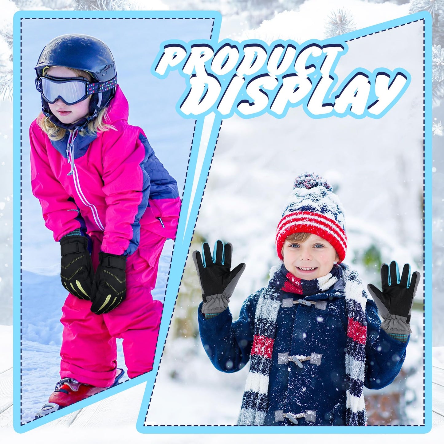 Newcotte 3 Pairs Kids Waterproof Winter Gloves Long Cuff Ski Snow Gloves Children Warm Mittens Gloves for Boy Girl Outdoor(Aged 6-10,Warm Style)