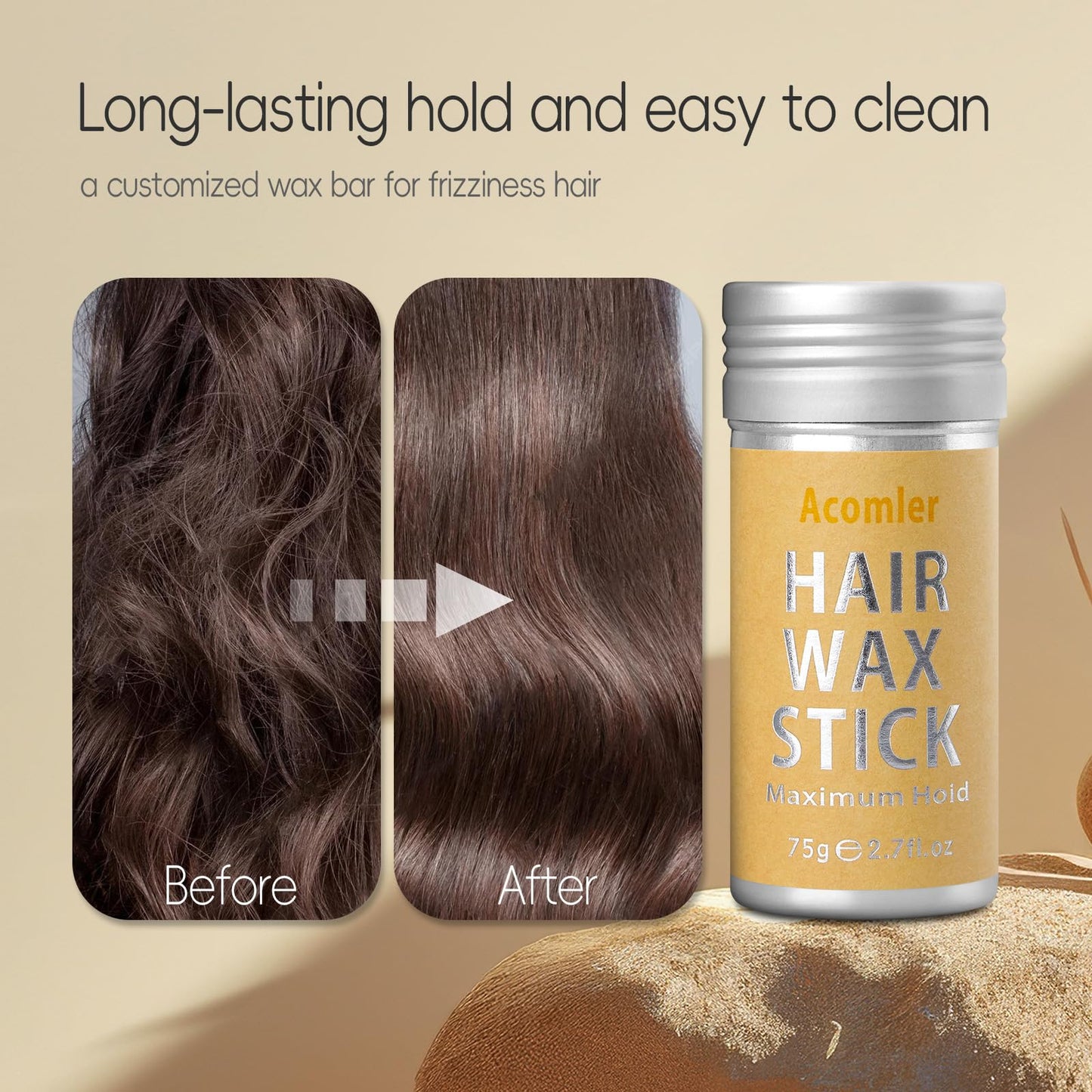 Acomler Hair Wax Stick,Wax Stick for Hair,Hair Wax Stick for Flyaways,Flyaway Hair Tamer Stick,Edge Control Slick Stick for Hair Non-greasy,Styling Hair Pomade for Women&Kids (Hair Wax Stick 2 Pack)