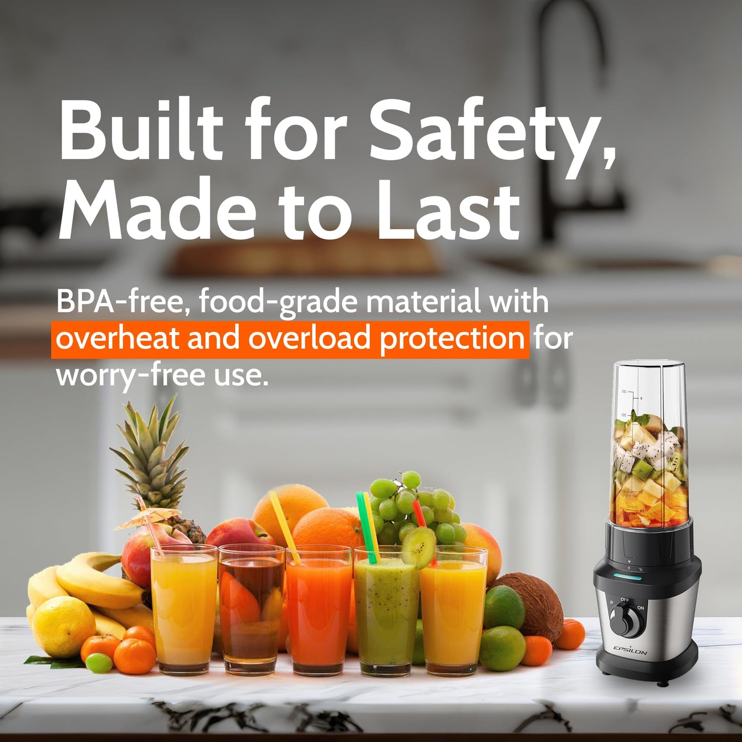 Epsilon Portable blender for Shakes and Smoothies – 400W Personal Blender with 24oz Portable Bottle, Electric Personal Blender Bottle with 4-Blade Assembly, Travel-Friendly and BPA-Free