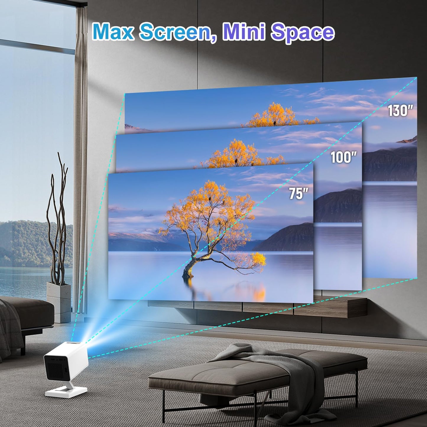 Mini Projector, 4K Portable Video Projector with WiFi6 & Bluetooth 5.4, 150 ANSI Lumen, Automatic Vertical Correction, 130'' Screen Home Cinema Smart Projector for Phone, PC, HDMI USB, Laptop