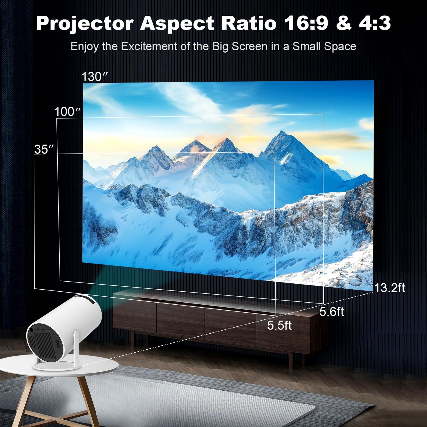 Mini Projector, Support 4K 1080P Portable Projector with Dual Band WIFI6 5G Wireless 5.2 Bluetooth Android 11, 200 ANSI Lumens, 180° Rotatable, Auto Keystone Correction,35"-130" Screen Video Projector