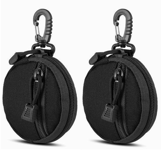 FRTKK 2 Pack Tactical Compact EDC Pouches, Military Molle Utility Pouch Organizer Pouch, Coin Purse Keychain Pocket Credit Card Holder Waist Pack (Black)