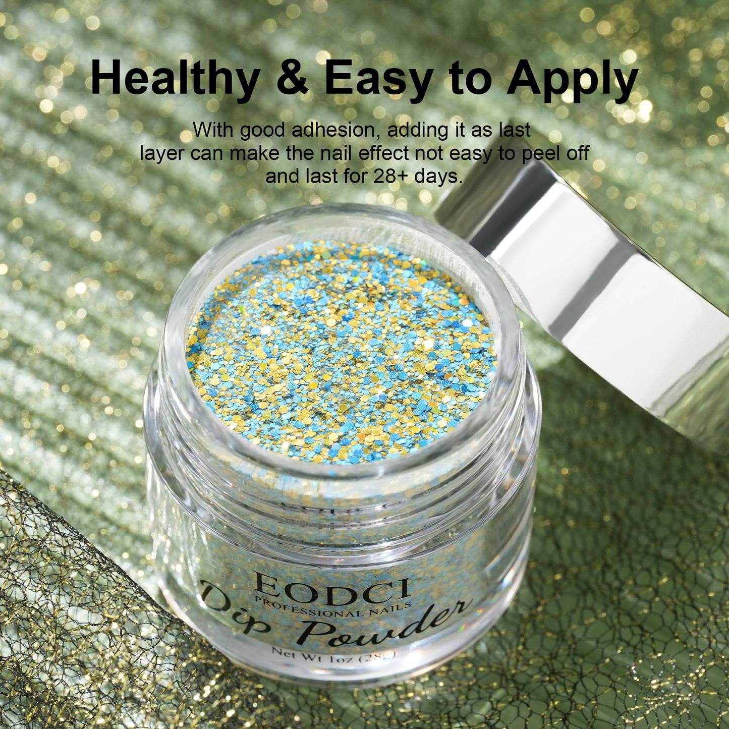EODCI Dopamine Glitter Green Dip Powder Nail Color, Dip Powder Nail 1 Oz Nail Dipping Powder French Nail Art for Starter Manicure Salon DIY at Home, Fall Winter Dip Powder Colors Long Lasting