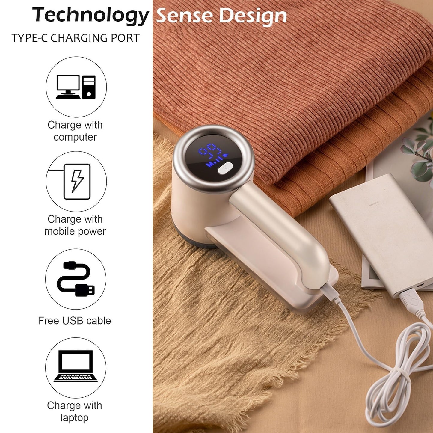 iRUNTEK Rechargeable Fabric Shaver, Electric Commercial Lint Remover with LED Display & Big Trash Box, 3-Speeds for Removing Fuzz and Pill from Clothes, Furniture, Sweater, Couch and Blanket, Silver