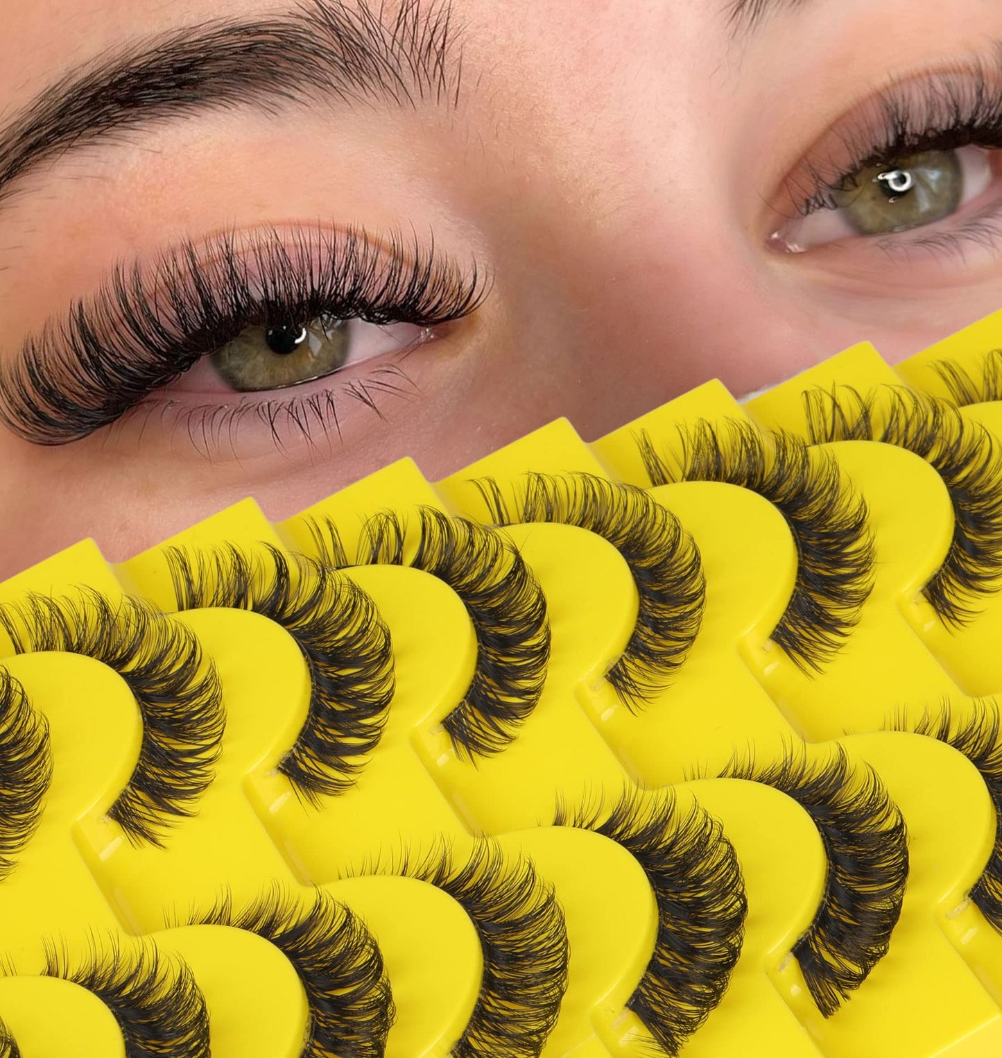 False Eyelashes Natural Russian Strip Lashes Wispy Cat Eye Mink Lashes 3D D Curl Fake Eyelashes Lightweight Transparent Band Handmade Reusable Lashes Pack