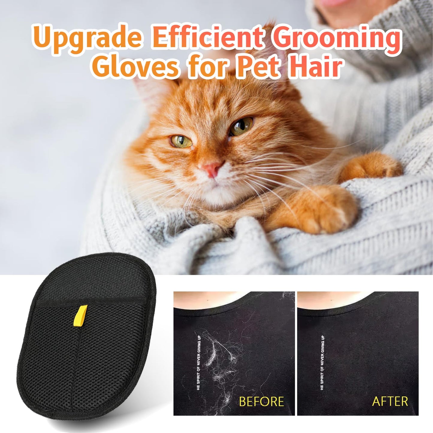 Cat Grooming Gloves, Pet Hair Removal Glove for Cats & Dogs, 2025 New Upgrade Efficient Grooming Gloves for Pet Hair, Reusable Pet Hair Glove