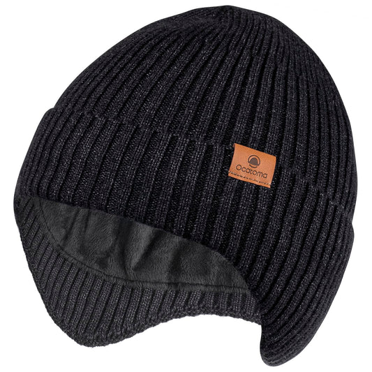 Ocatoma Winter Beanie with Earflap for Men Women Warm Knit Soft Hat Outdoor Beanie Unisex Gifts for Men Women Dark Gray