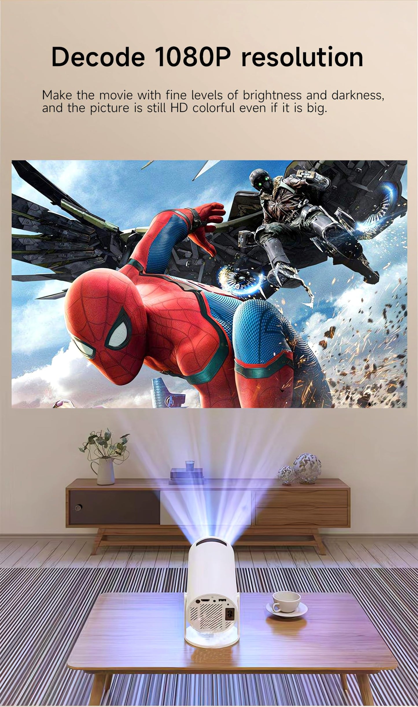 Mini Projector, 4K Decoding, 1080P Resolution, Compatible with Smartphones, Laptops, Tablets and Home Theater Devices, Equipped with Bluetooth 5.0 and Wi-Fi 6, Runs on Android 11.0 System