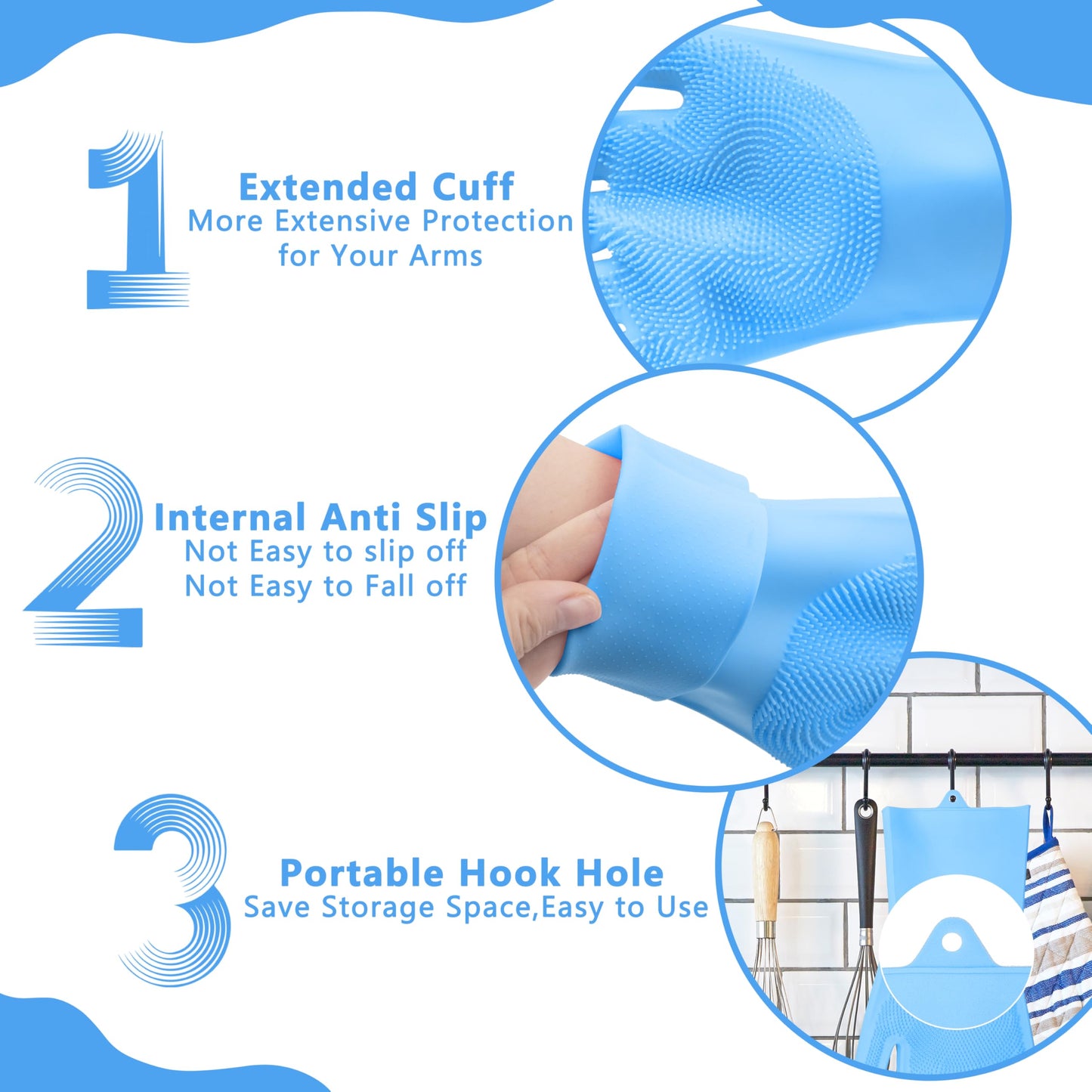 Maiiu Pet Grooming Gloves—Heat Resistant Dog Washing Gloves with High-Density Teeth, Dog Bath Scrubber with Enhanced Five Finger Design, Silicone Gloves for Dogs and Cats Bathing, Massage (Blue)