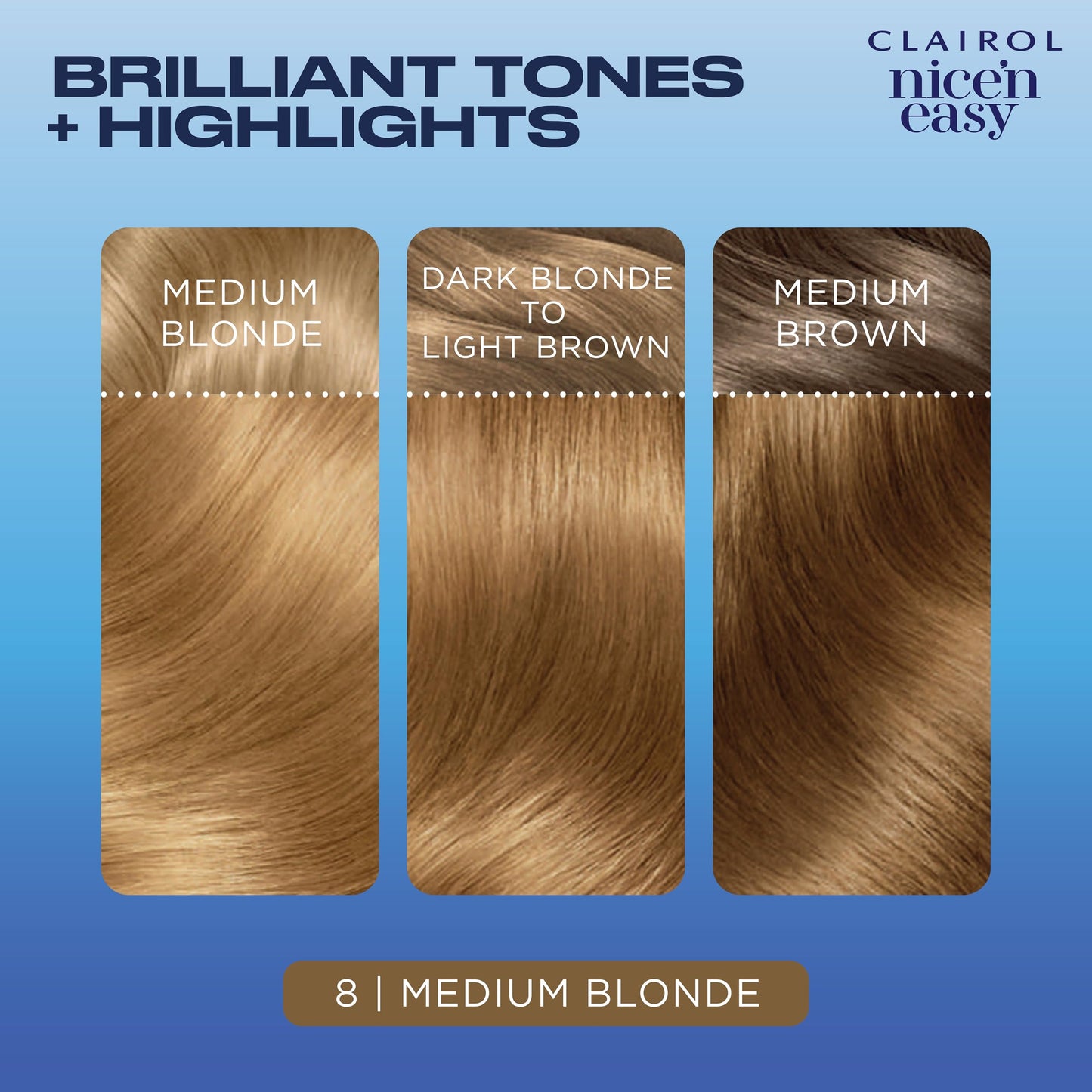 Clairol Nice'n Easy Permanent Hair Dye, 8 Medium Blonde Hair Color, Pack of 1