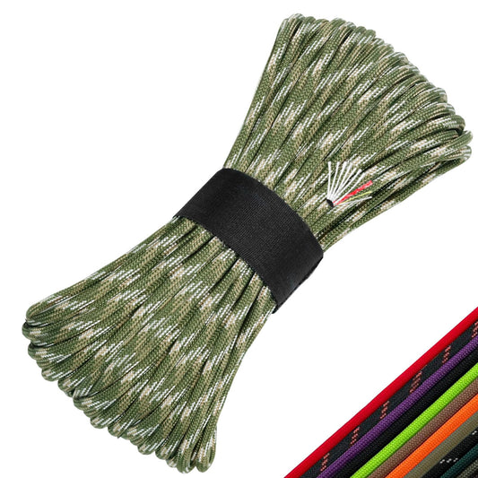 Paracord 4-in-1 Survival Paracord Fire Cord 550 Paracord 10 Strand Survival Ropes 5/32" Diameter Parachute Cord U.S. Military Type III with Integrated Fishing Line, Fire-Starter Tinder