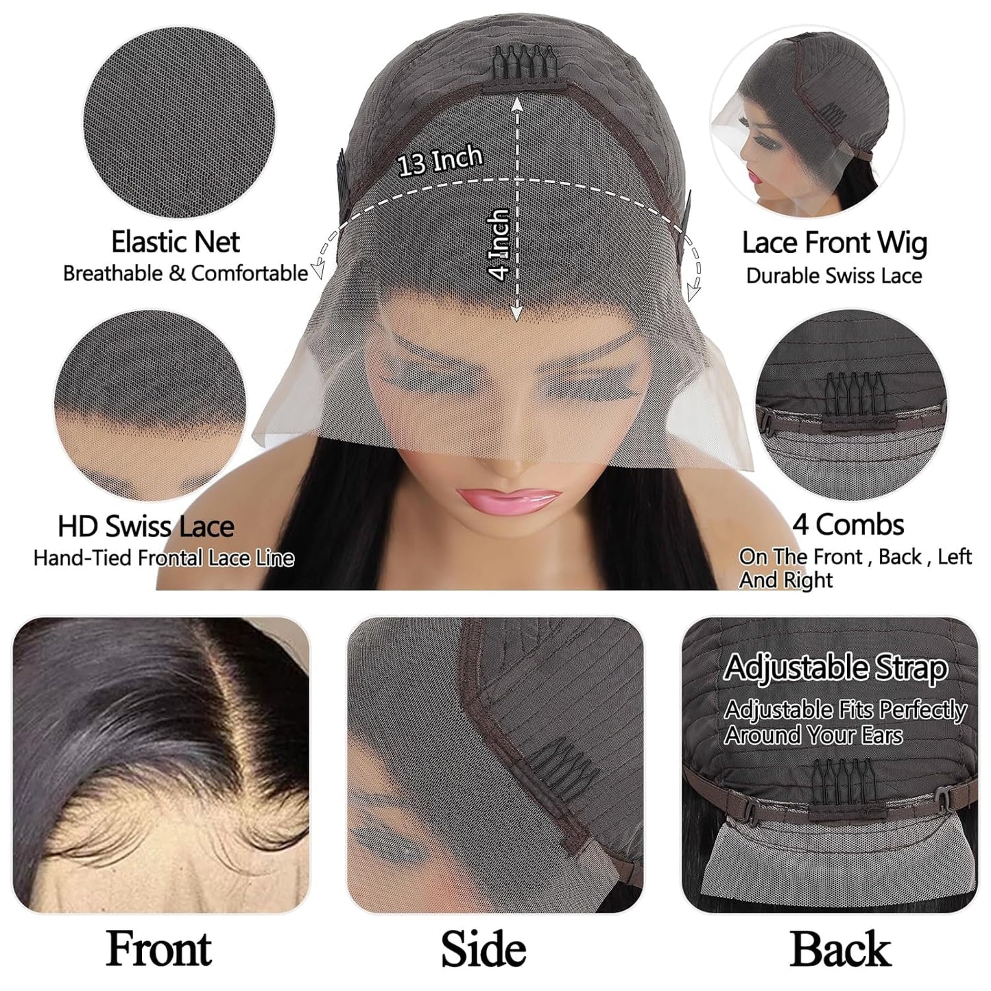 Straight Lace Front Wigs Human Hair Pre Plucked Baby Hair 180 Density 13x4 HD Lace Frontal Wigs Human Hair Brazilian Virgin Human Hair Wigs for Women Natural Color 28 Inch