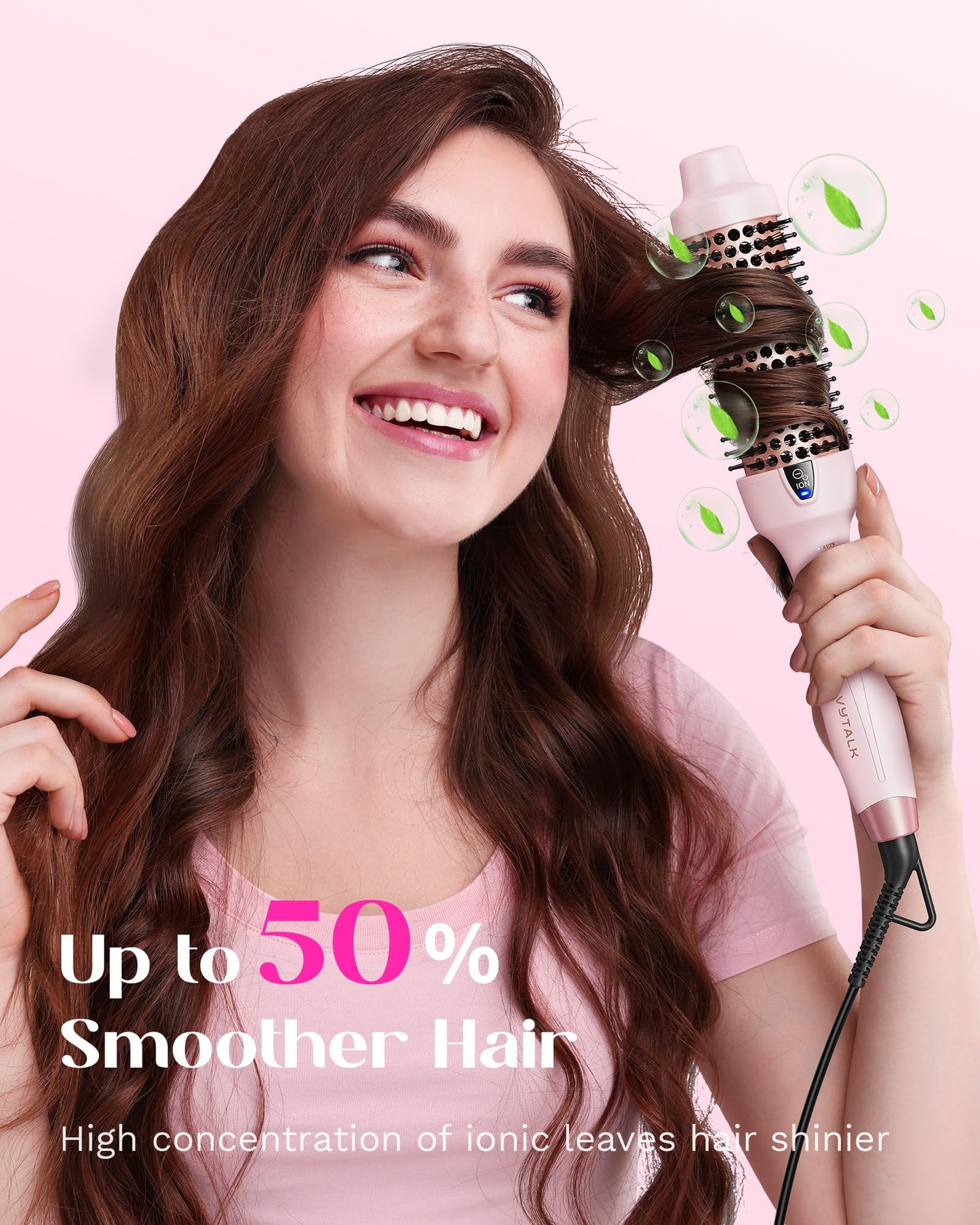 Wavytalk Updated Version Thermal Brush, 1.5 Inch Negative Ion Blowout Express Thermal Round Brush Creates Salon-Quality Blowouts, lonic Frizz Reduction Makes Hair Shinier & Smoother (Millennial Pink)
