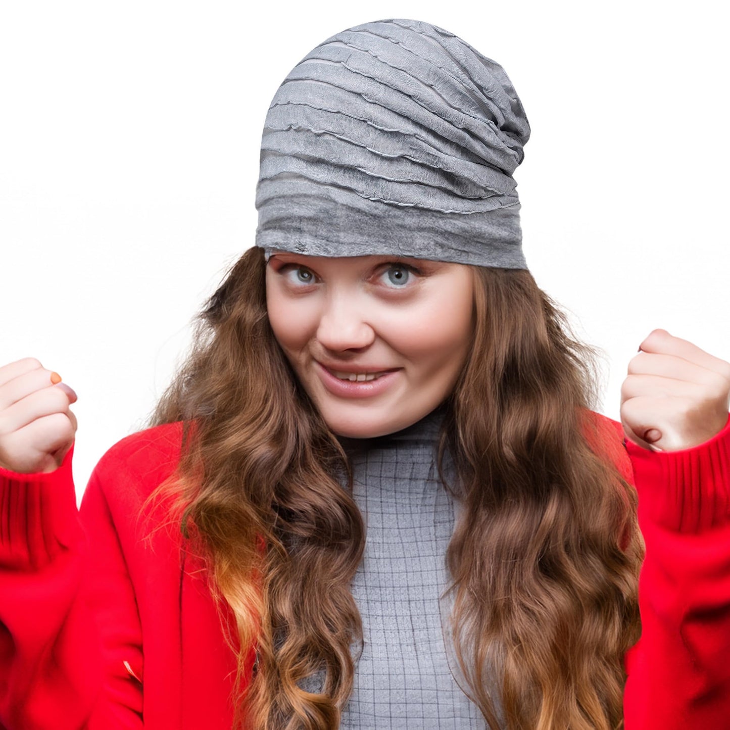 Kayier Women's Baggy Casual Chemo Beanie Cap (2 Pack - Pink & Grey)