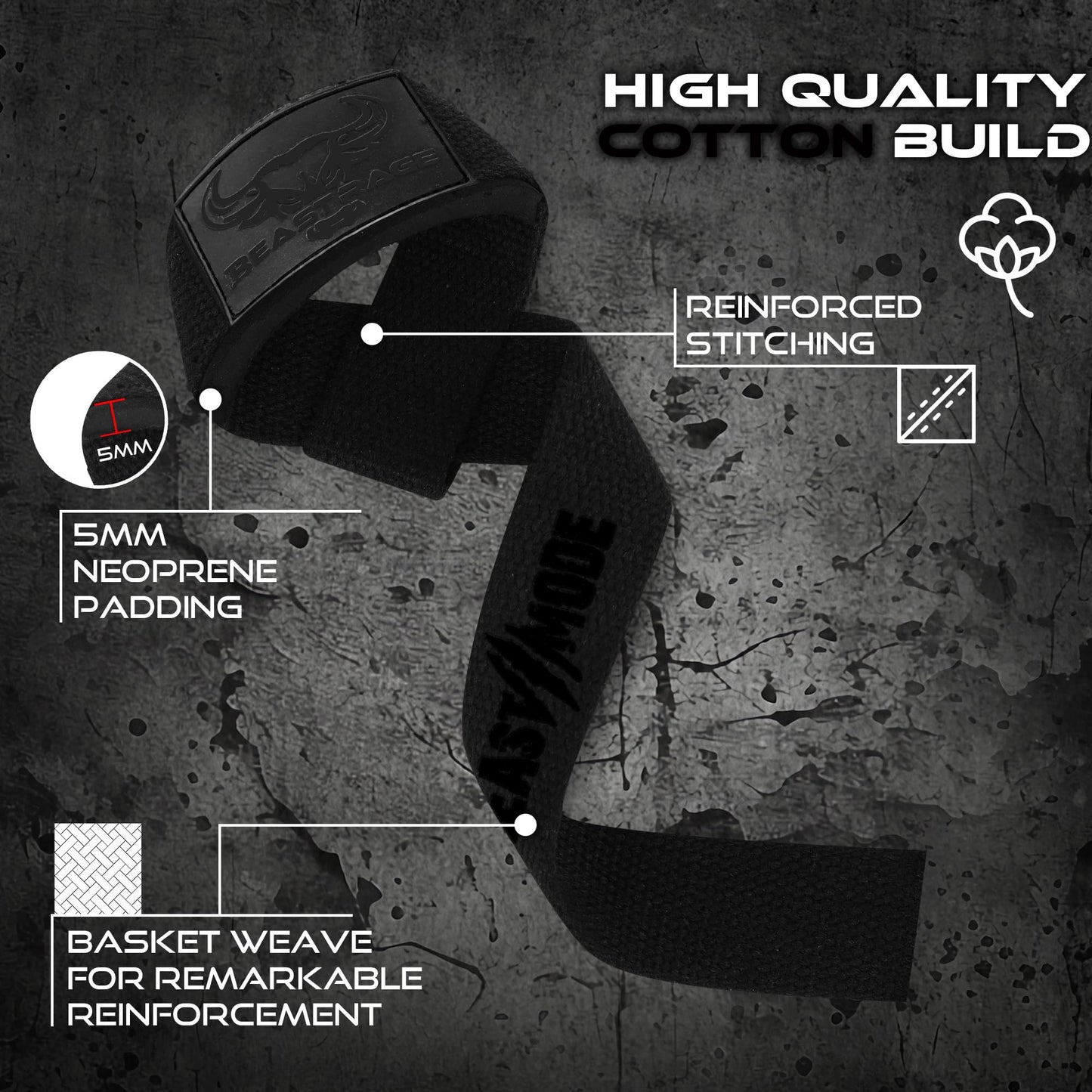 BEAST RAGE Lifting Straps for Weightlifting, Weight Lifting Straps Gym Power Workouts Lifting Wrist Straps Padded Cotton Men Women Support Lifters Deadlift Straps Hard Pull Exercise Straps (Black Gel)