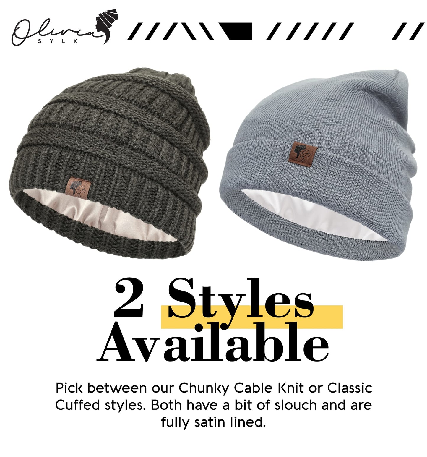 Olivia Sylx Satin Lined Beanie for Women - Satin Beanie,Silk Beanie, Satin Lined Winter Hats for Women & Slouchy Beanie Army Green