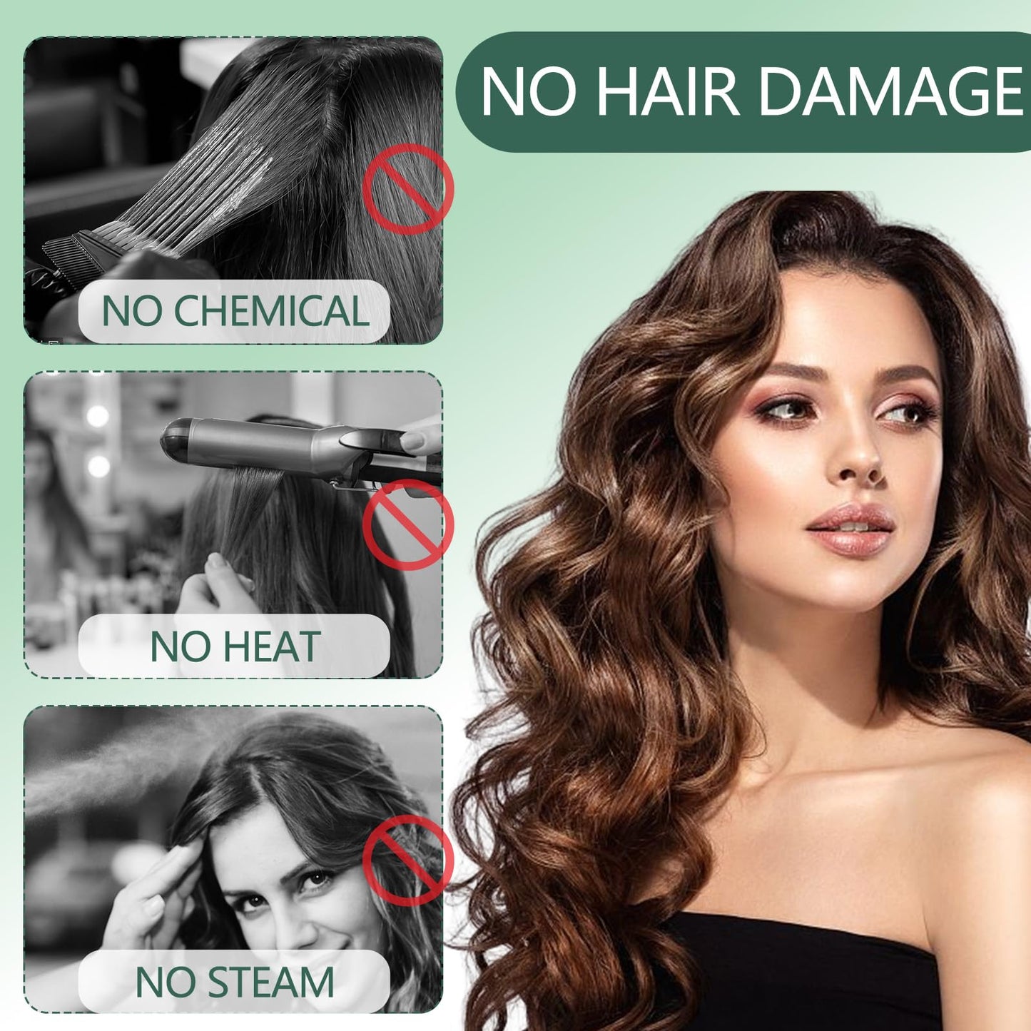 Macute Satin Heatless Curling Scrunchie Set - Green Heatless Hair Curler To Sleep In, Soft Sleepyties for Hair, Lazy Scrunchie Rollers Hairdresser Tools, No Heat Curls for Long Hair