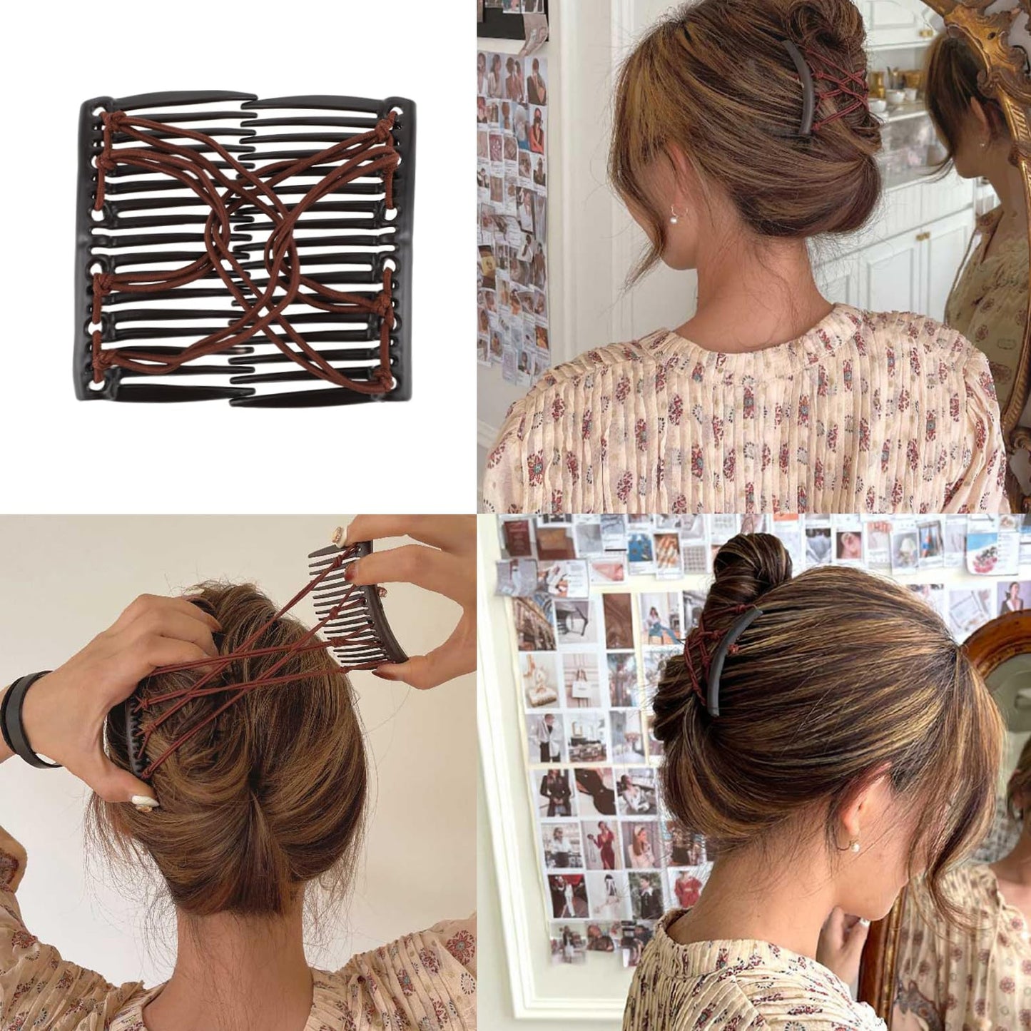 5 Pieces Stretchy Magic Hair Comb Adjustable Elastic Comb Clip for Women Girls No Crease Hair Pins Vintage Bun Maker for Curly Thick Wavy Hair Ponytail
