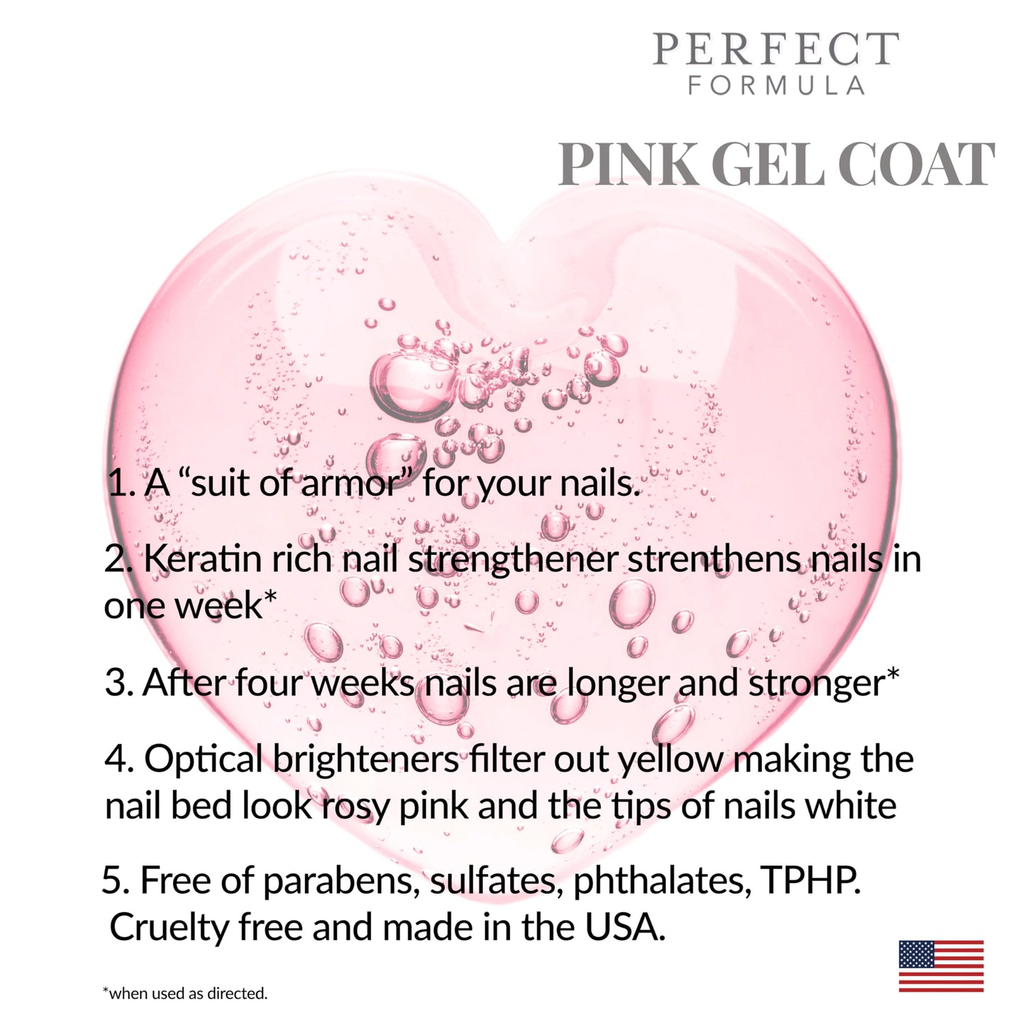 Perfect Formula Pink Gel Coat - Nail Strengthener and Strengthening Polish for Women, Extra Strong Nail Hardener, Keratin Treatment for Damaged Fingernails