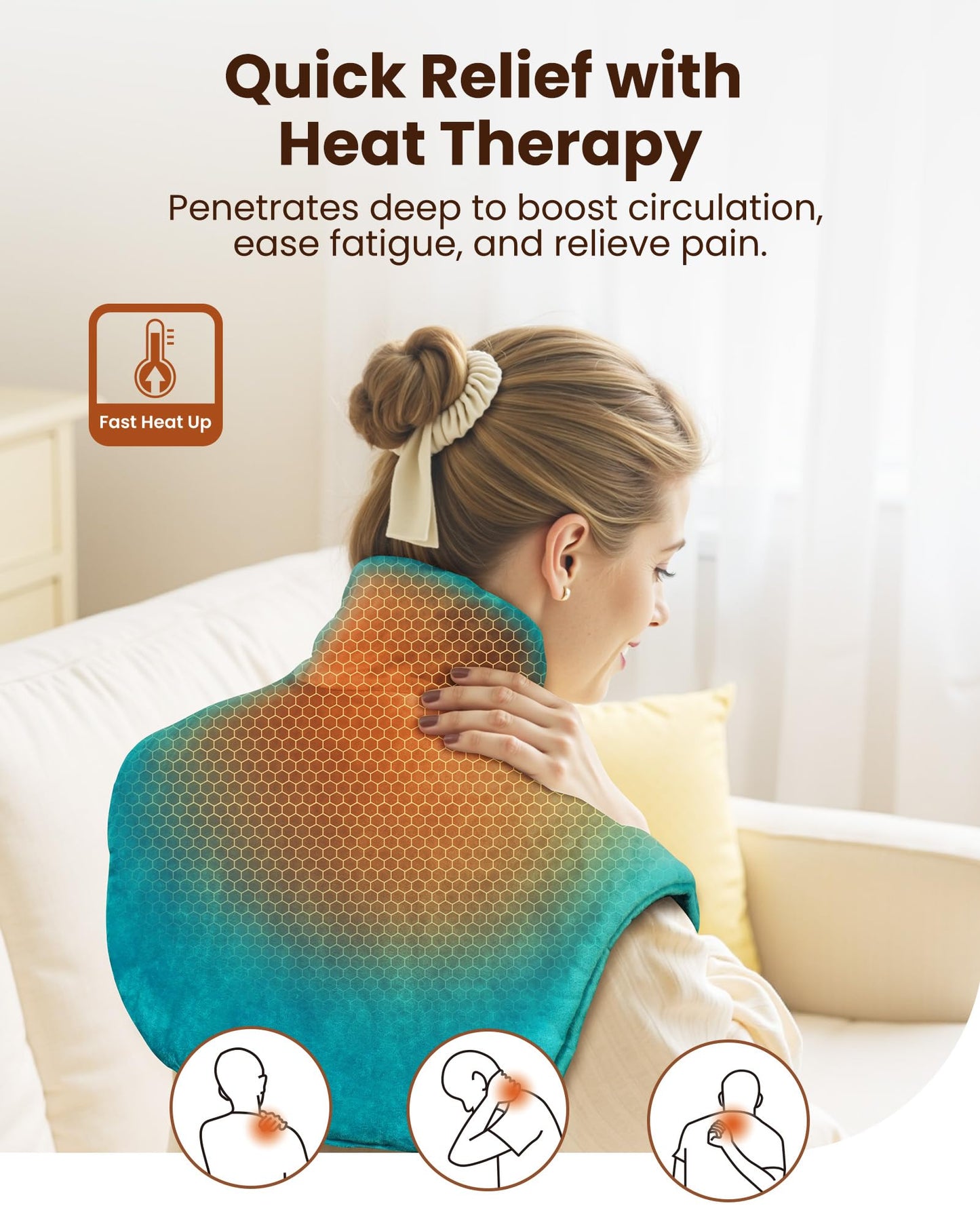 Weighted Heating Pad for Neck & Shoulders Pain Relief, Electric Heating Wrap, 6 Heat Settings, 4 Timers, Auto Shut-Off, Moist & Dry Use, Machine Washable, Gifts for Older, UL, CE Certification