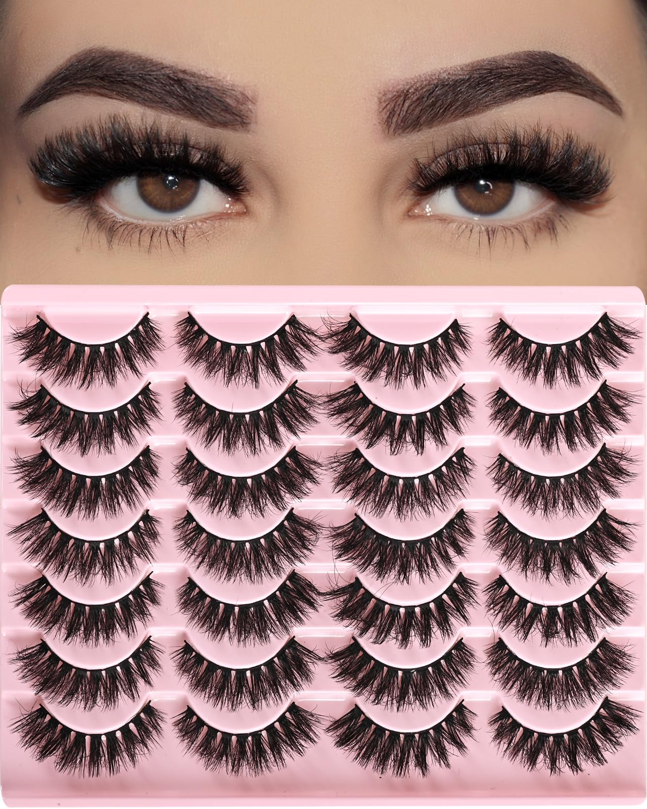 FARRED Wispy Lashes Hybrid Mink Eyelashes 14 Pairs Short Cat Eye Natural Fluffy False Eyelashes Faux Mink Strip Eye Lashes Pack for Daily Makeup (F18 | 8-14 mm)