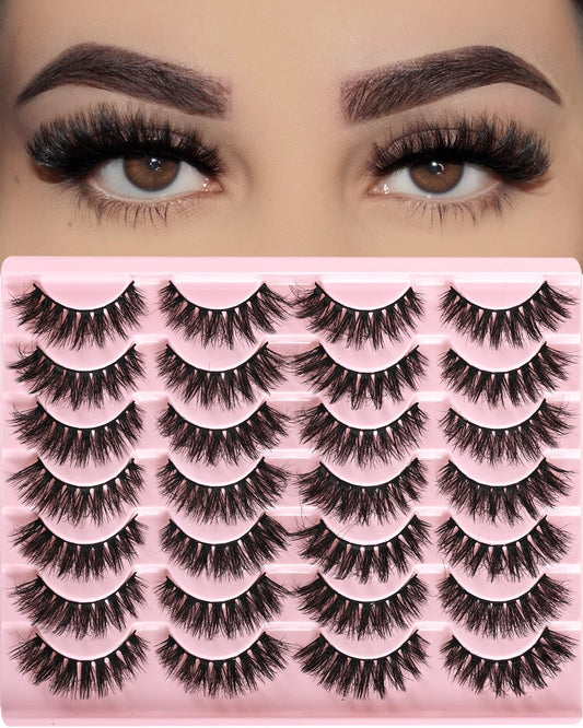 FARRED Wispy Lashes Hybrid Mink Eyelashes 14 Pairs Short Cat Eye Natural Fluffy False Eyelashes Faux Mink Strip Eye Lashes Pack for Daily Makeup (F18 | 8-14 mm)