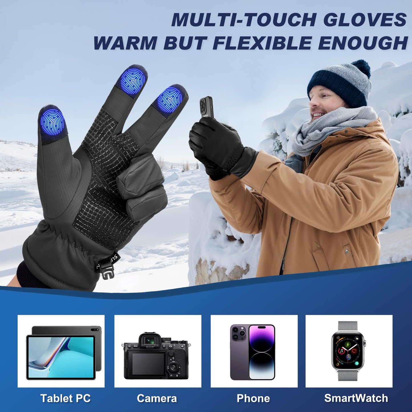 Sukeen -10℉ Winter Warm Gloves for Men Women,Windproof Ski Gloves Anti-slip Cold Weather Glove with Thick Plush for Outdoor