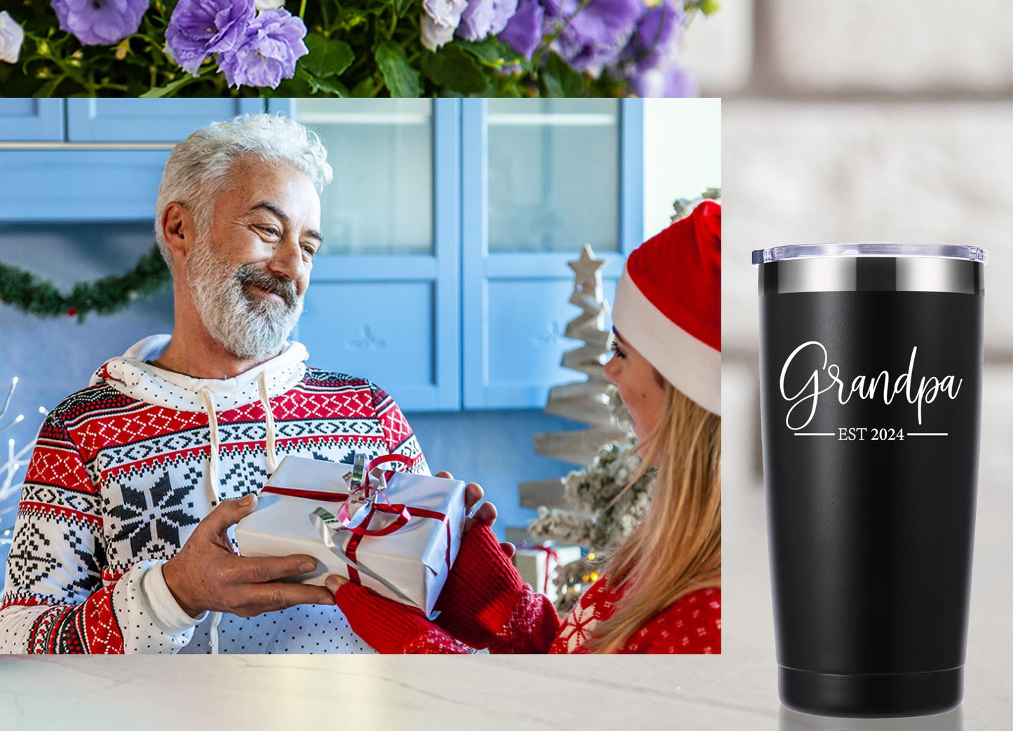 momocici Grandpa Est. 2024 20 OZ Tumbler.First Time Grandfather,Grandpa to Be,New Grandpa,Newborn Gifts.Birthday,Christmas Gifts for New Grandfather,Husband,Men Travel Mug(Black)