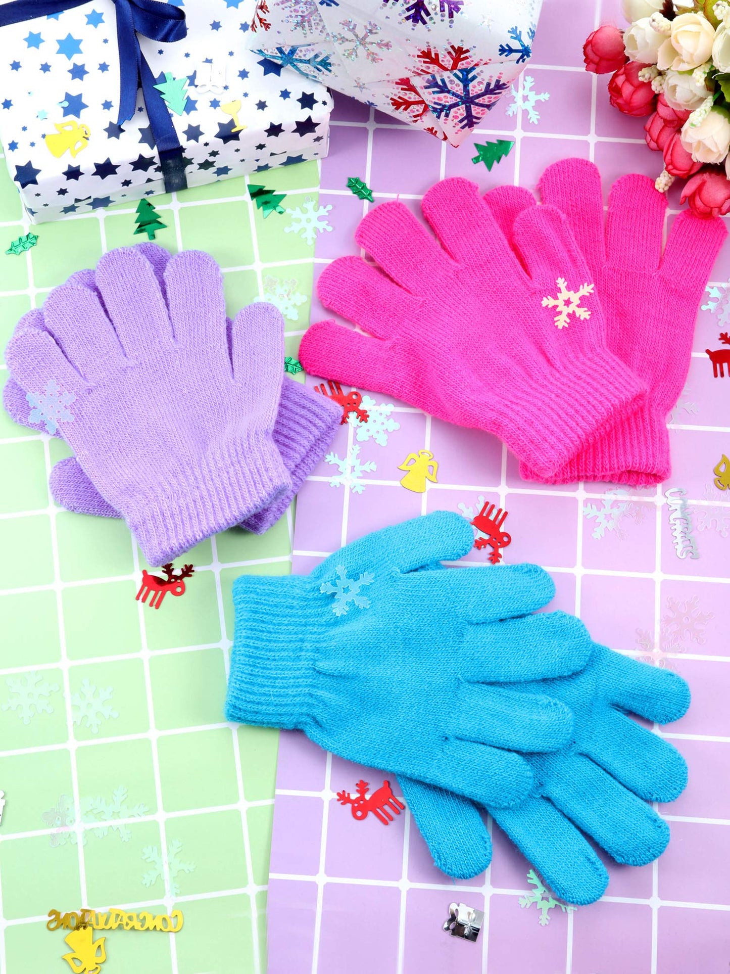 HESTYA 14 Pairs Magic Kids Winter Gloves Children Knit Gloves Warm Stretchy Gloves for Boys Girls