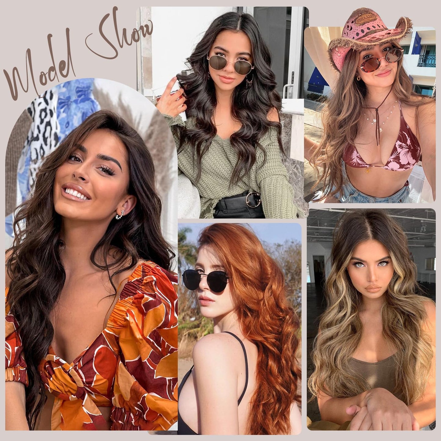 NAYOO 4PCS Clip in Hair Extensions Dark Brown Long Wavy Curly Synthetic Thick Hairpieces for Women with Fiber Double Weft Hair Full Head(20 inch, Dark Brown)