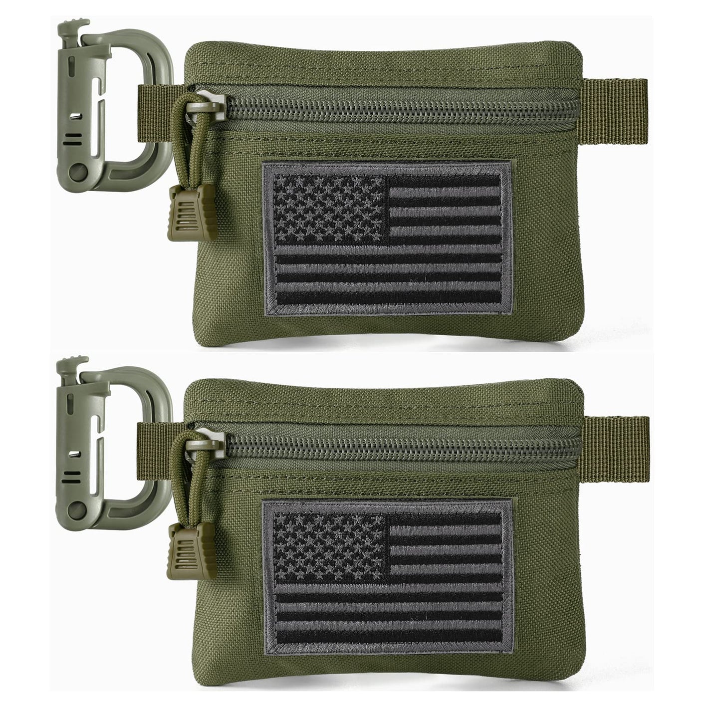 FRTKK 2 Pack Tactical Compact EDC Pouches, Military Molle Utility Pouch Organizer Pouch, Coin Purse Keychain Pocket Credit Card Holder Waist Pack (Army Green 3)