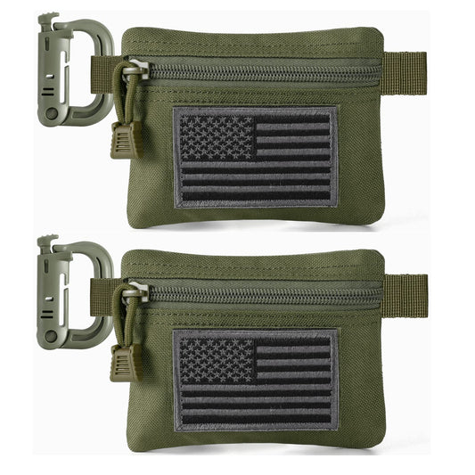 FRTKK 2 Pack Tactical Compact EDC Pouches, Military Molle Utility Pouch Organizer Pouch, Coin Purse Keychain Pocket Credit Card Holder Waist Pack (Army Green 3)
