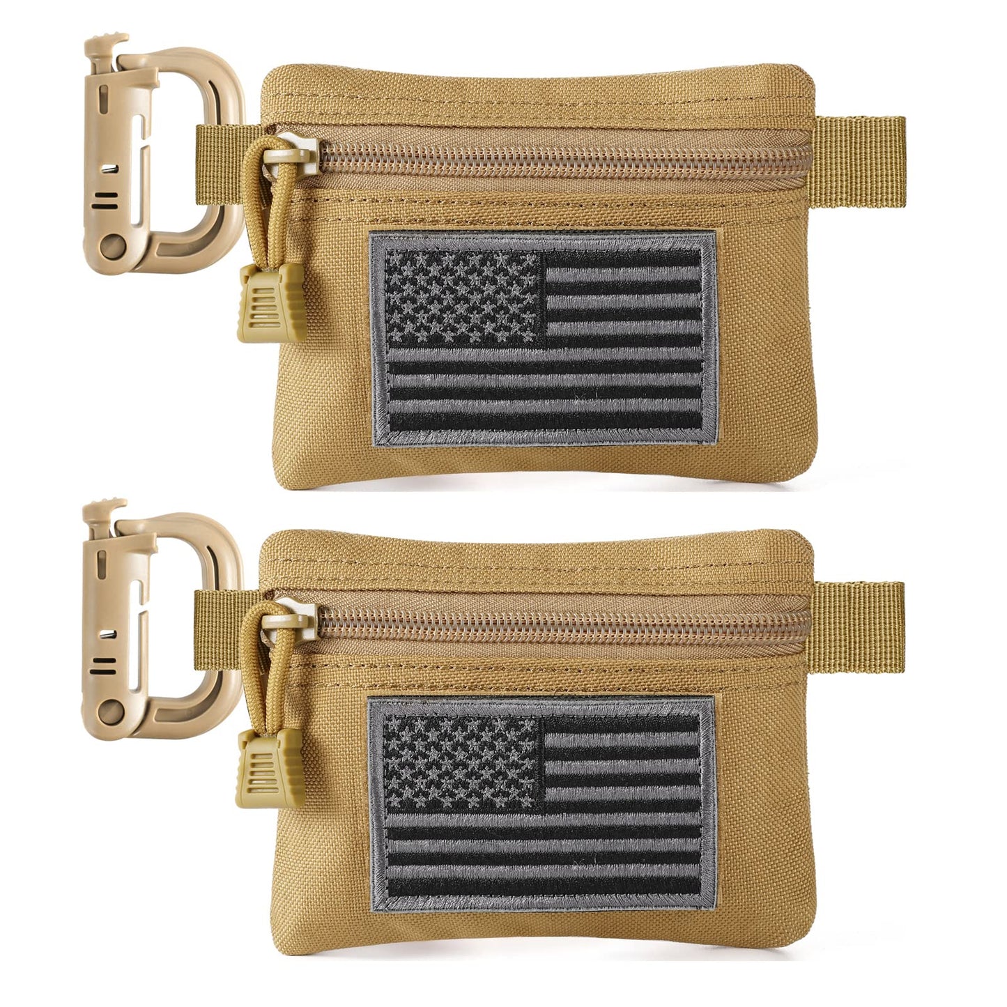FRTKK 2 Pack Tactical Compact EDC Pouches, Military Molle Utility Pouch Organizer Pouch, Coin Purse Keychain Pocket Credit Card Holder Waist Pack (Tan 3)