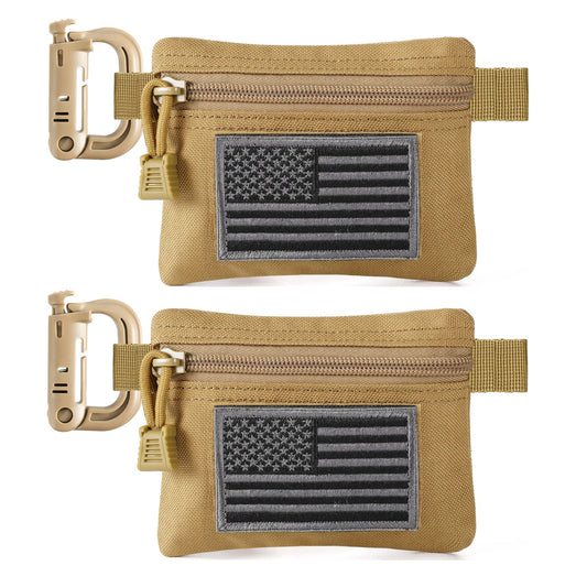 FRTKK 2 Pack Tactical Compact EDC Pouches, Military Molle Utility Pouch Organizer Pouch, Coin Purse Keychain Pocket Credit Card Holder Waist Pack (Tan 3)