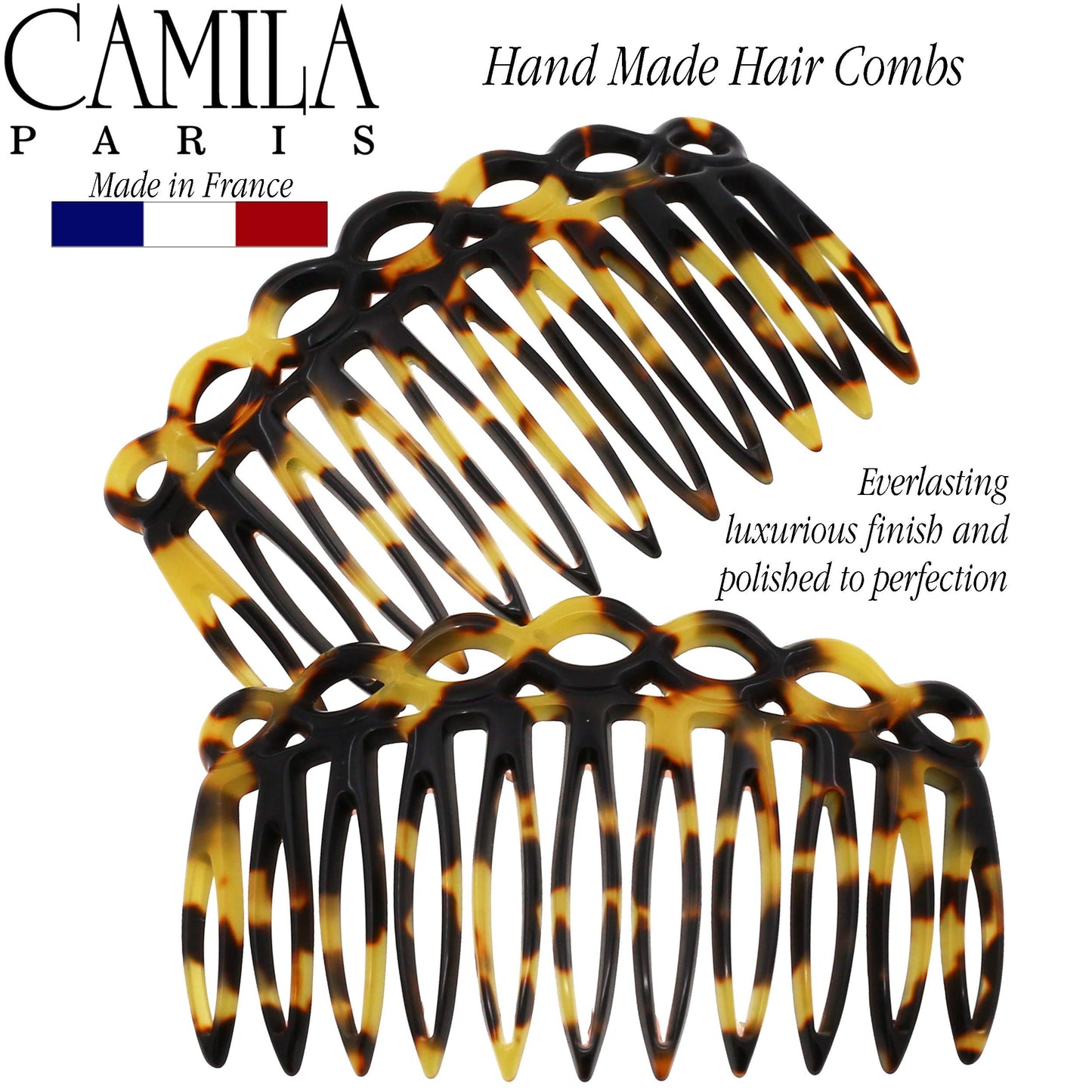 Camila Paris CP3140 French Hair Side Comb Small Handmade Tokio French Twist Hair Combs Decorative, Strong Hold Hair Clips for Women Bun Chignon Up-Do Styling Girls Hair Accessories, Made in France