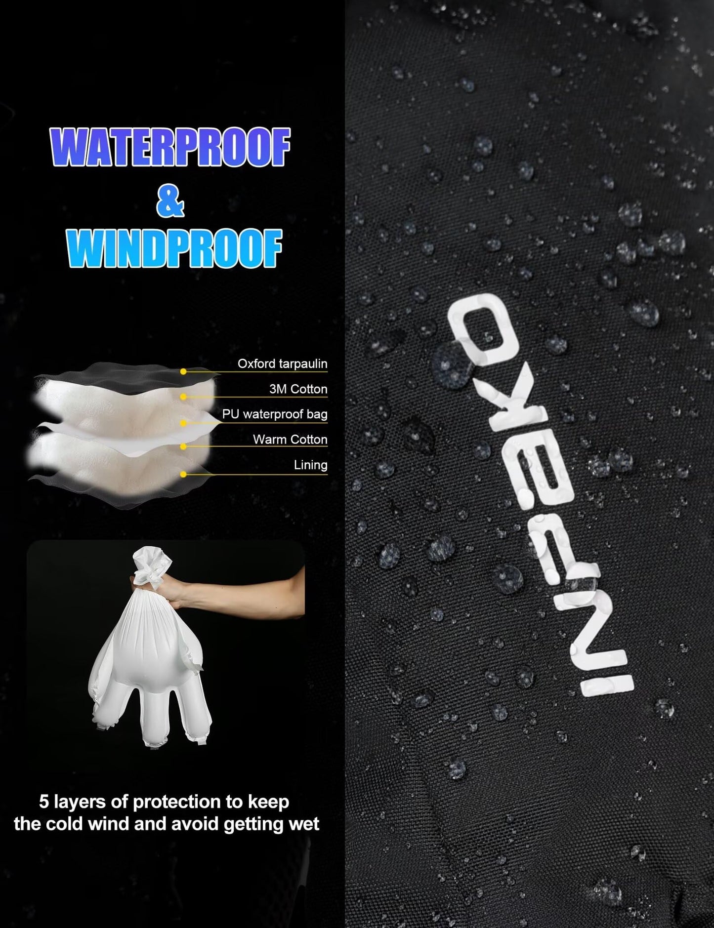 INPAKO Ski Gloves Men & Women -10℉ Waterproof 3M Thinsulate Winter Touchscreen Snow Gloves for Snowboarding