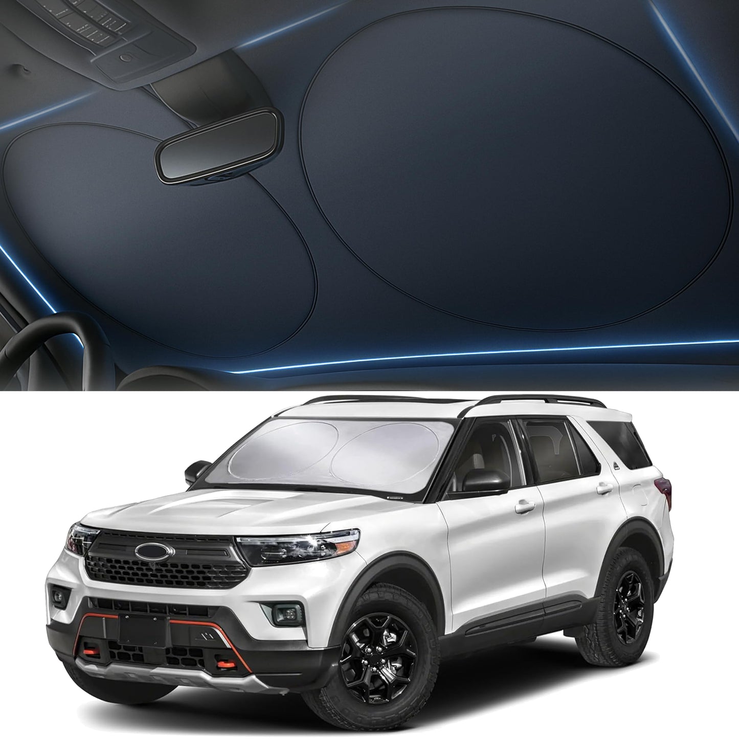 Autovir Foldable Windshield Sun Shade for Car – 240T Reflective UV and Heat Shield with Storage Bag | Keeps Interior Cool | Universal Fit for Sedans, SUVs, and Trucks – Medium (64" x 32")