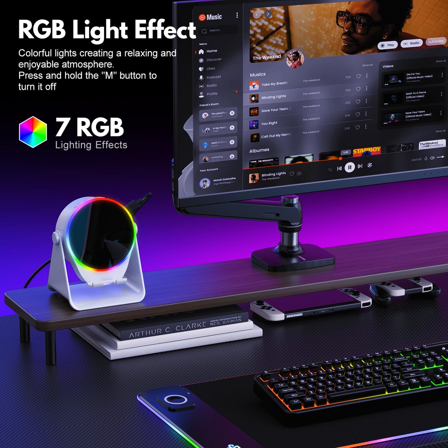 Wireless Induction Speaker, 4 in 1 Bluetooth Speaker Phone Stand with RGB Light, 360° Rotation Phone Holder Compatible with iPhone Android iPad Samsung Galaxy, Birthday Gift for Men Women