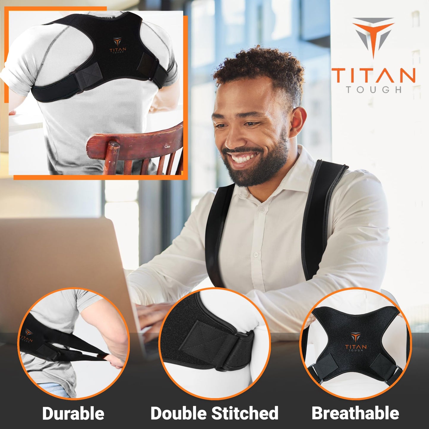 Titan Tough Premium Upper Back Brace for Men & Upper Back Brace for Women, Adjustable Posture Corrector, Upgraded Version, Back Brace for Alignment (L-XXL)
