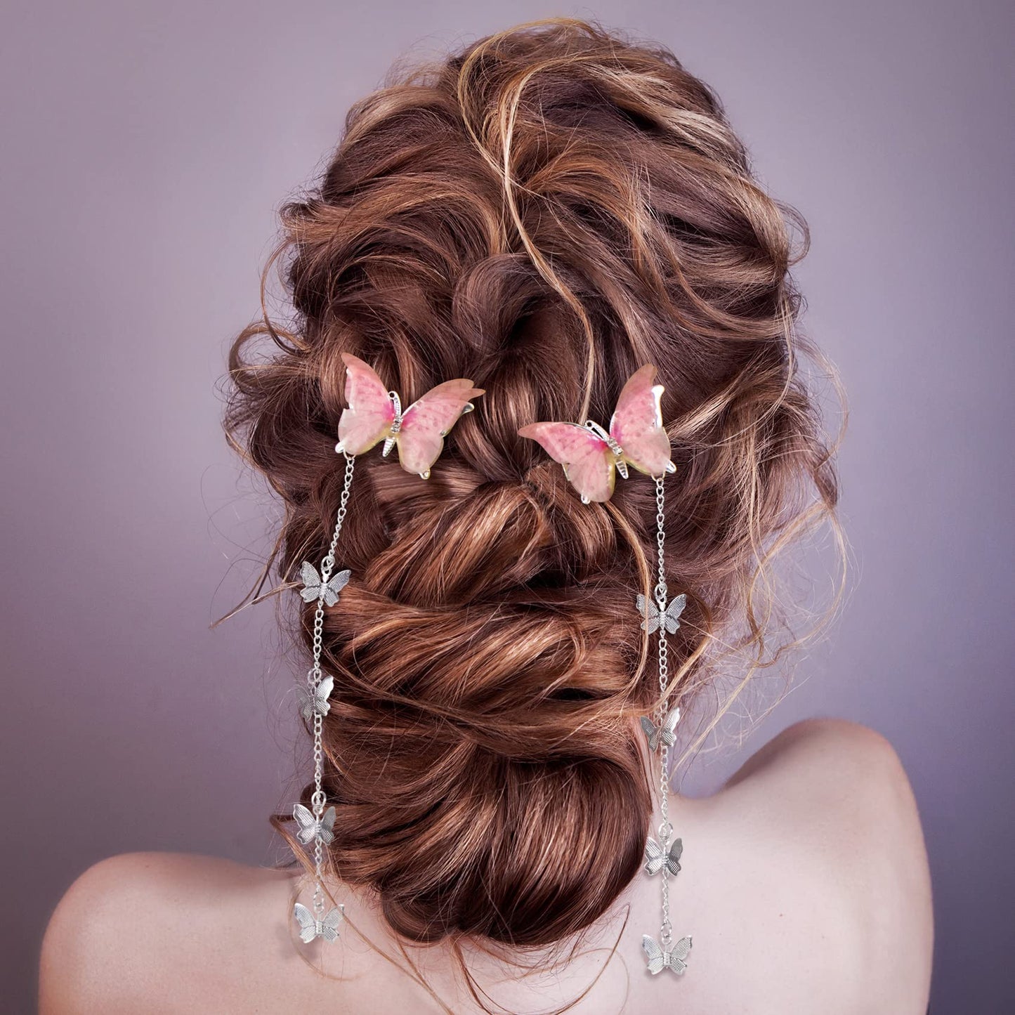 PAGOW 8pcs Butterfly Hair Tassel Clips Cute Alligator Barrettes Valentines Wedding Prom Birthday Hairpin Accessories for Women Girl (Blue Purple Pink)