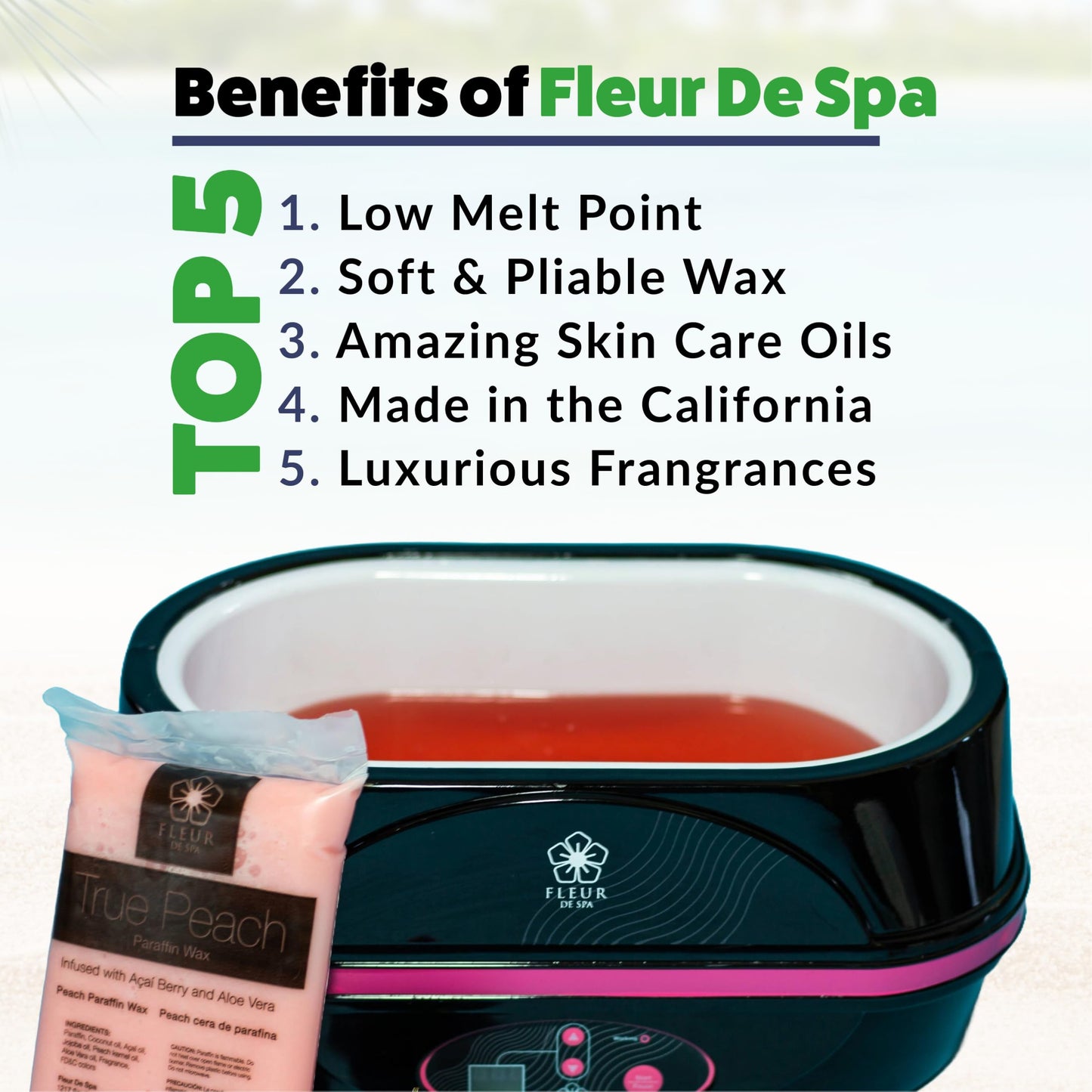 Paraffin Wax Refill for Hands and Feet | FLEUR DE SPA | Made in USA | With Acai, Coconut Oil, Jojoba, Aloe | Hydrates Dry Skin - At-Home Spa Experience