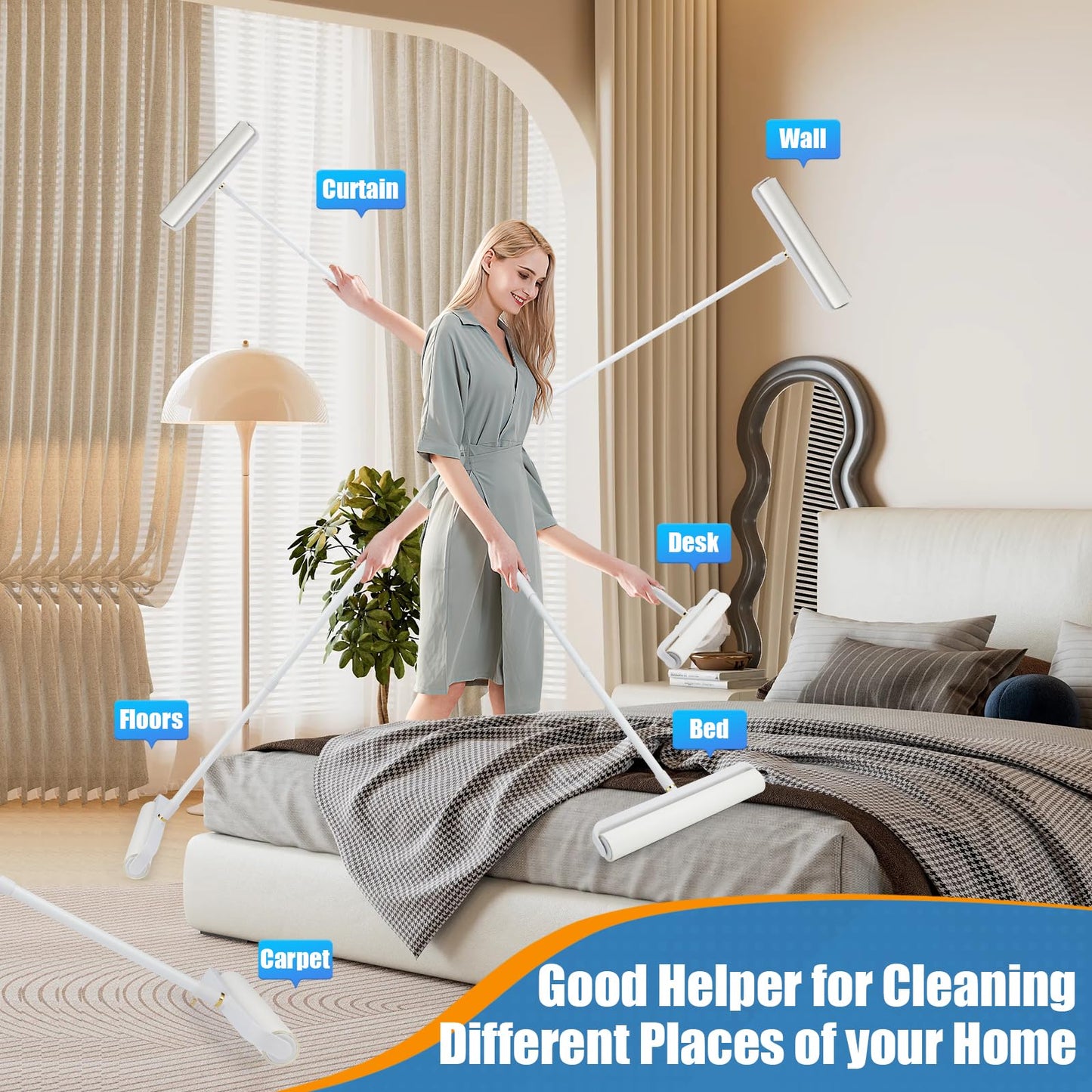 Dymoll 14.17" Large Lint Rollers for Pet Hair Extra Sticky, 360 Sheets Roller with Long Handle for Cleaning Carpets, Clothing, Couch, Furniture Wall Cleaner Mop Dust Remover