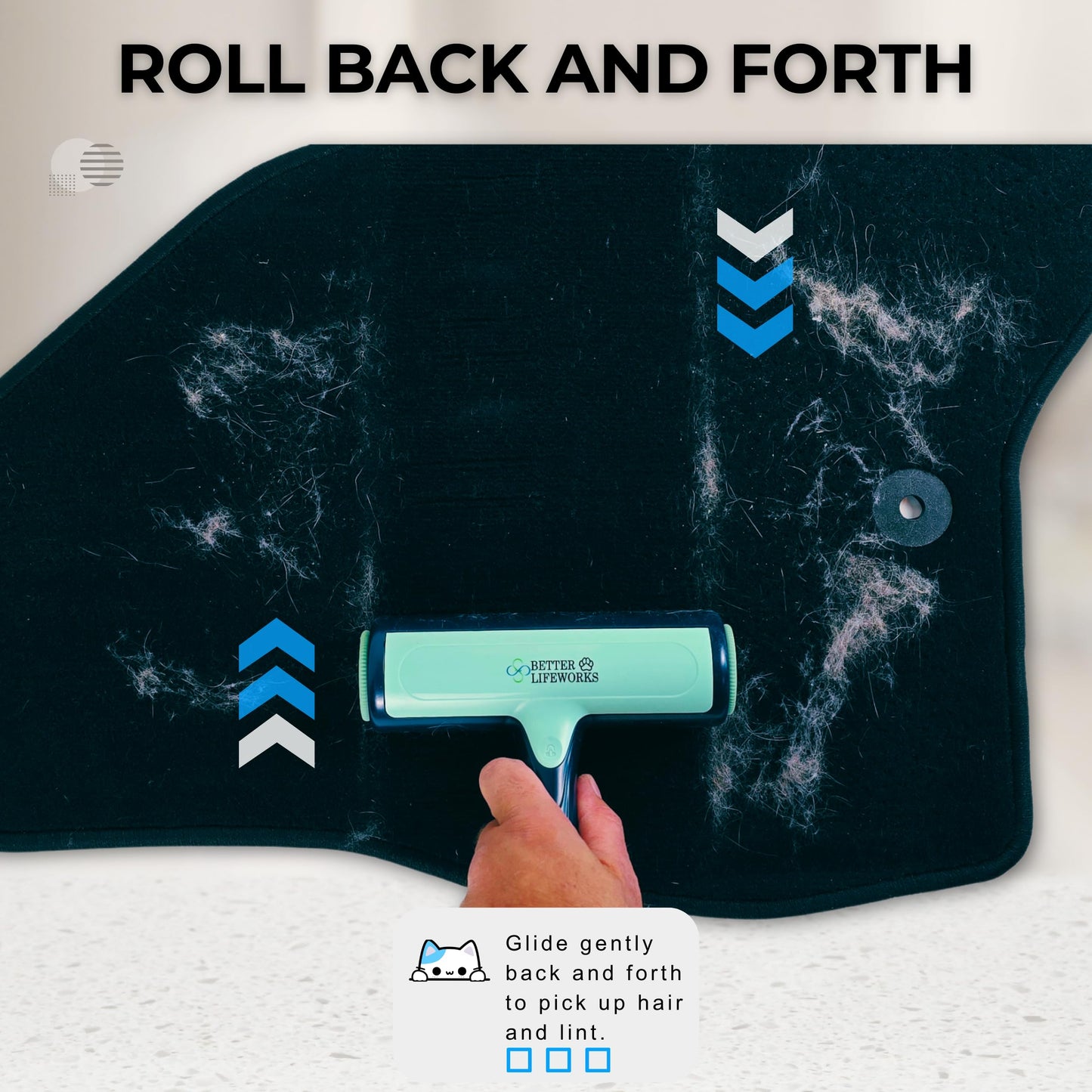 Better Lifeworks Reusable Pet Hair Remover-Lint Roller for Couch, Furniture, Carpet, Clothing and Bedding, Eco-Friendly Cat and Dog Hair Remover, Portable Pet Hair Removal Tool in Mint Green