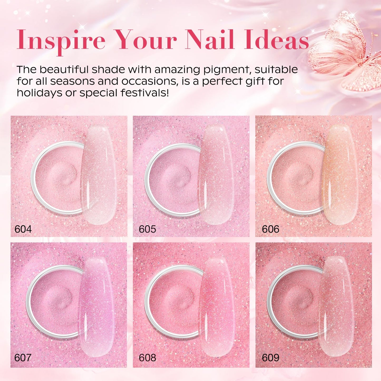 AZUREBEAUTY Dip Powder Nail Kit, 6 Colors Jelly Pink Transparent Nude Hot Pink Peach Dip Dipping Powder Starter Set, French Nail Art Manicure DIY Salon, No Need Nail Lamp Cured Mother's Day Gift