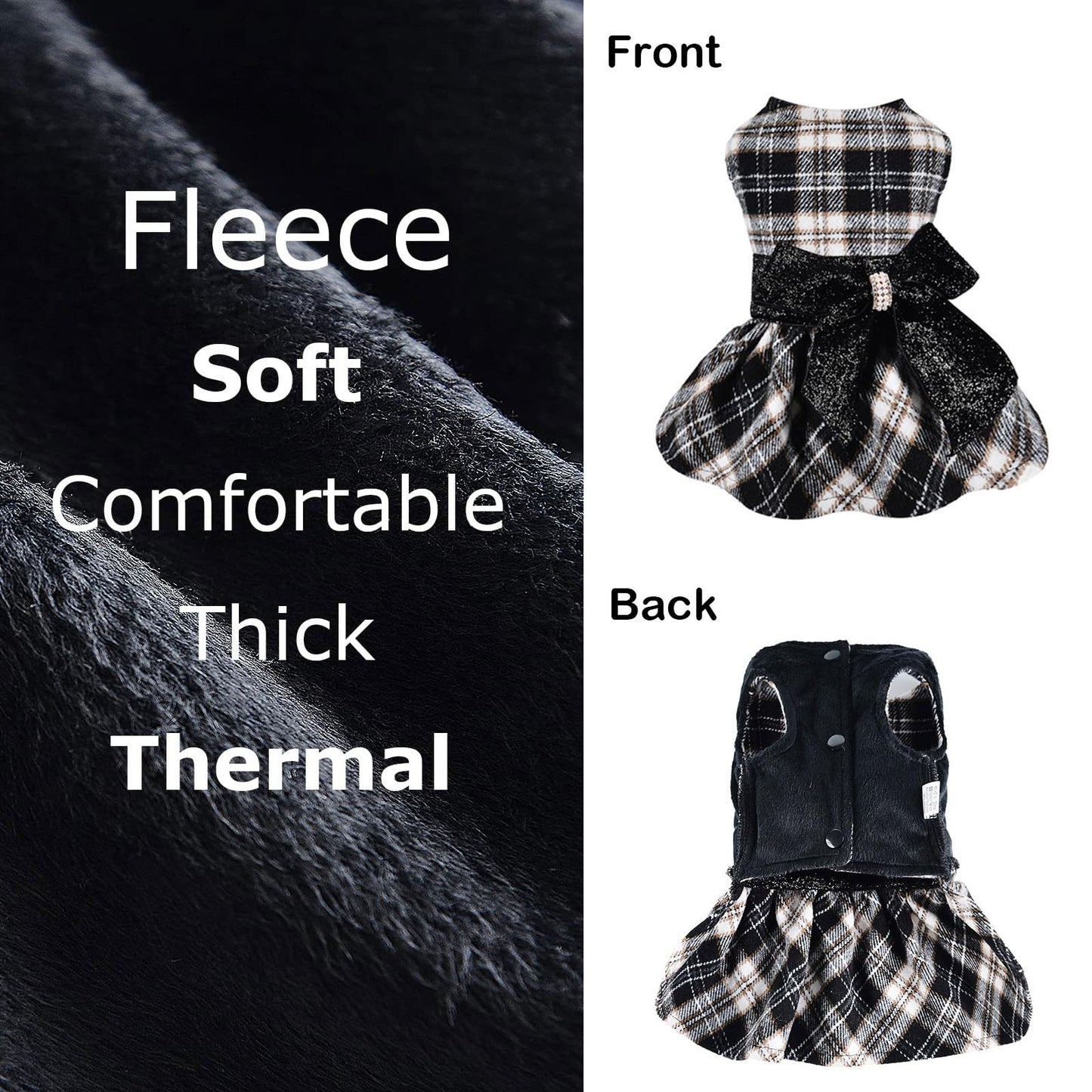 Dog Sweater Dresses for Small Dogs Male Female - Christmas Dog Clothes for Small Dogs Girl Boy - Winter Spring Sweater Princess Plaid Dress - Pet Clothes Puppy Outfits Apparel, XS, Black Plaid, 4-6lb