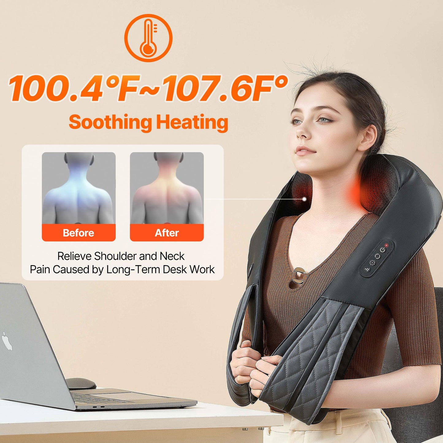 Elomol Cordless Neck Back Massager with Heat - Rechargeable Shiatsu Kneading Shoulder Shawl for Pain Relief Deep Tissue, Long-Lasting Portable Design for Mom Dad Men Women Her Him