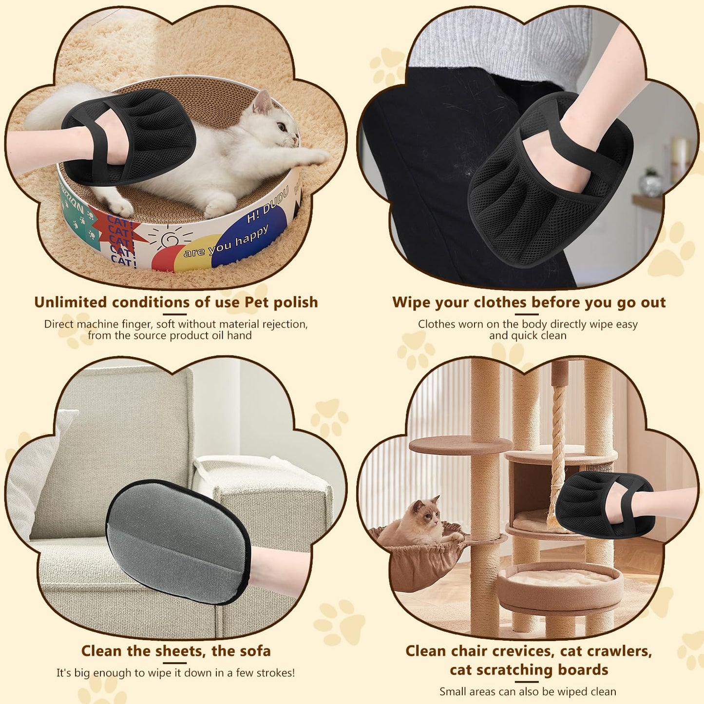 JJpopo 2 PCS Pet Hair Removal Glove for Cats & Dogs, Upgrade Efficient Grooming Gloves for Pet Hair, Reusable Cat & Dog Hair Remover for Clothing/Couch/Furniture/Carpet/Car Seat