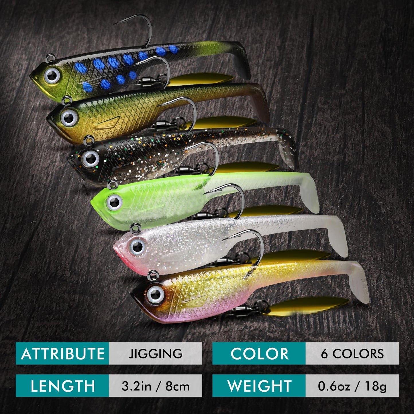 TRUSCEND Pre-Rigged Fishing Jigs, 1:50 Super Durable Soft Swimbait, Well-Made Lifelike Fishing Lures, Weedless Lure for Bass Trout Walleye, Saltwater Fishing Gear