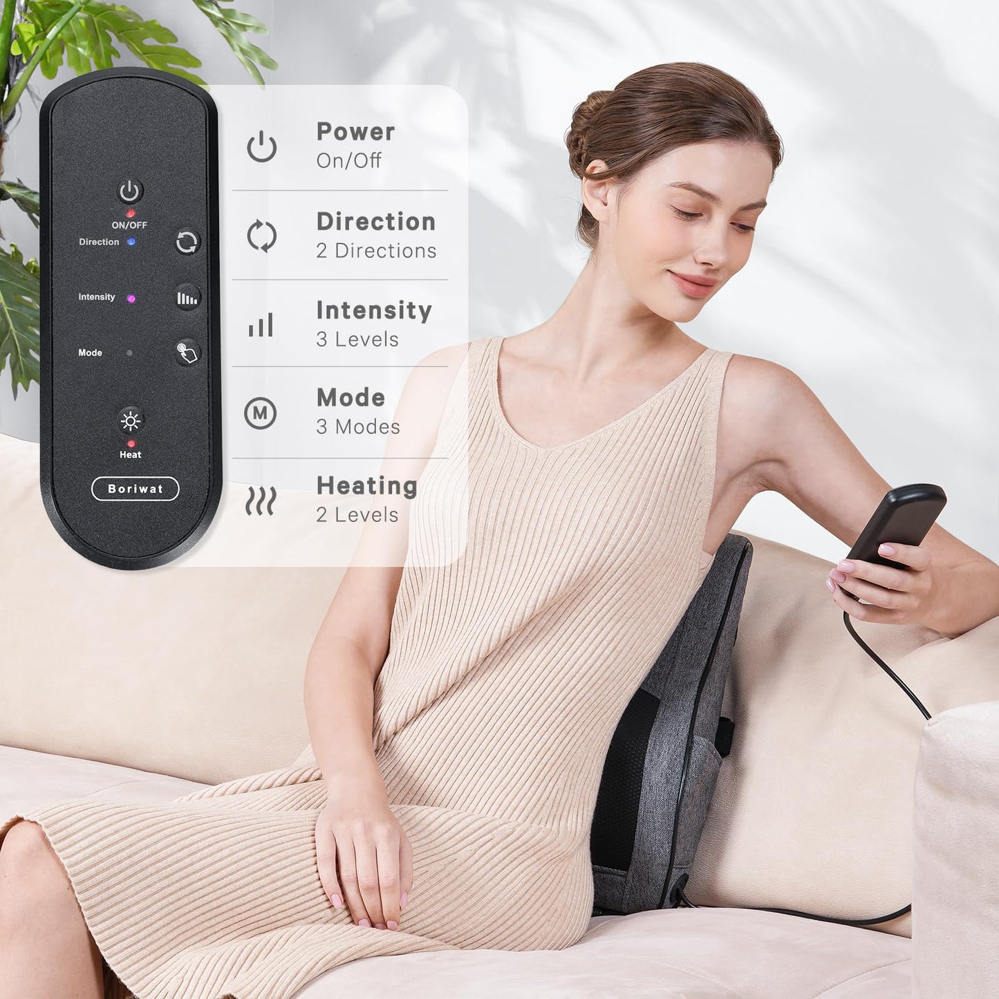 Boriwat Back Massager with Heat, Neck Massager for Pain Relief Deep Tissue, 3D Kneading Massage Pillow for Back, Neck, Shoulder, Legs, Gifts for Women Men Mom Dad